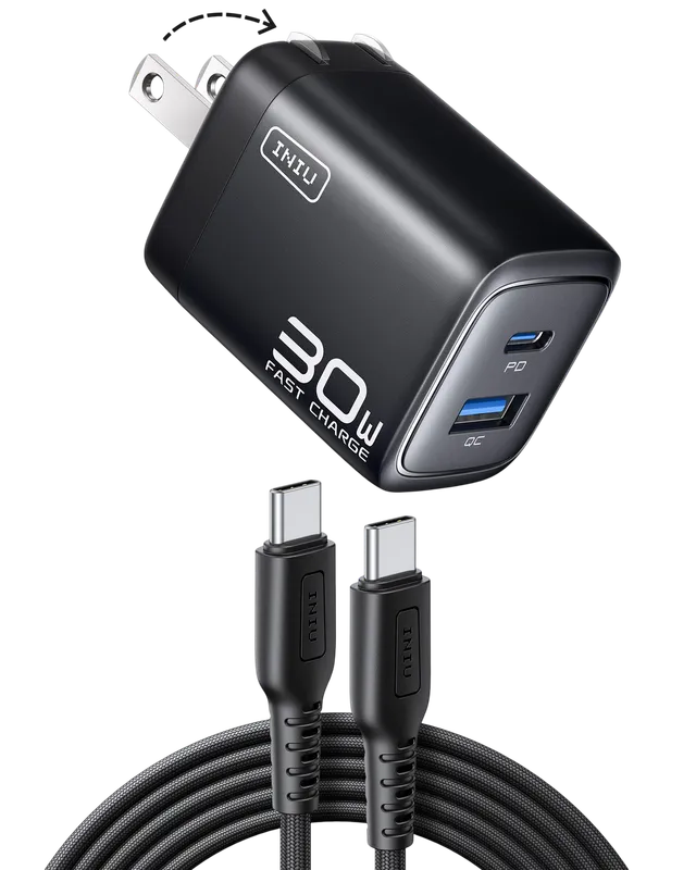 iniu-a12-30w-dual-port-fast-wall-charger-gan-foldable-plug-dual-device-charging- image 1