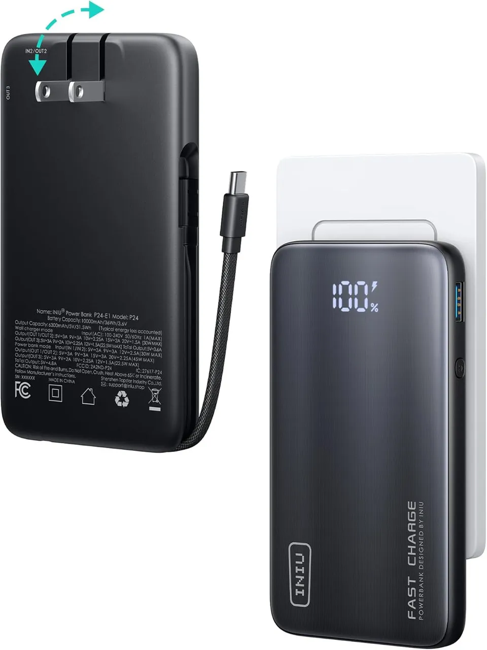 iniu-p24-e1-3-in-1-45w-10000mah-power-bank-pass-through-wall-charger-portable-ch image 1