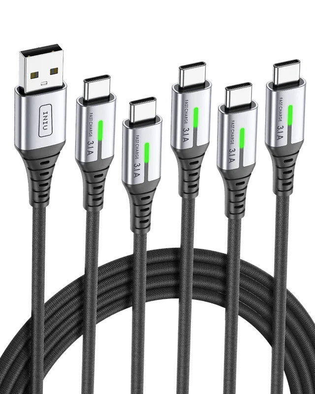 iniu-d5c-nylon-usb-c-cable-5-pack-0-5m-1-6ft-1m-3-3ft-x2-2m-6-6ft-x2-3-1a-fast-c image 1