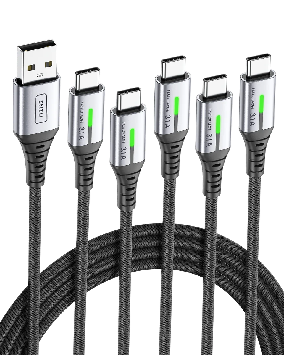 iniu-d5c-nylon-usb-c-cable-5-pack-0-5m-1-6ft-1m-3-3ft-x2-2m-6-6ft-x2-3-1a-fast-c image 1