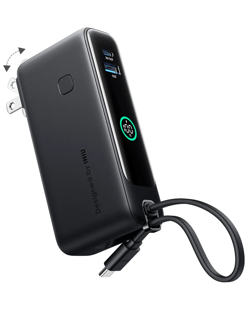 iniu-multi-p21-3-in-1-power-bank-30w-10000mah-with-foldable-wall-charger-and-usb image 1