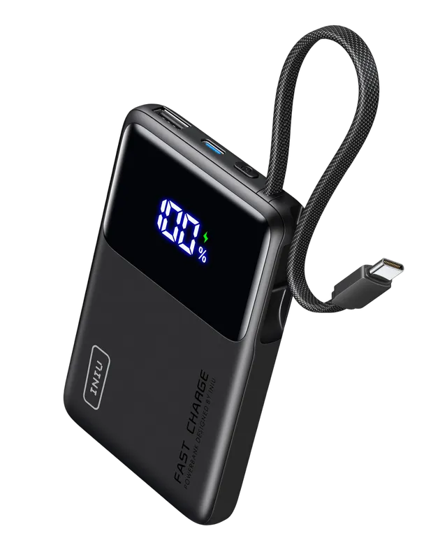 iniu-carry-p55l-power-bank-45w-10-000mah-built-in-usb-c-cable-pd-qc-fast-charge- image 1