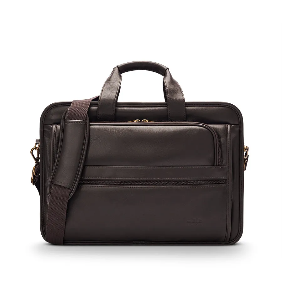 solo-new-york-classic-leather-briefcase-espresso-brown-leather-15-6-laptop-brief image 1