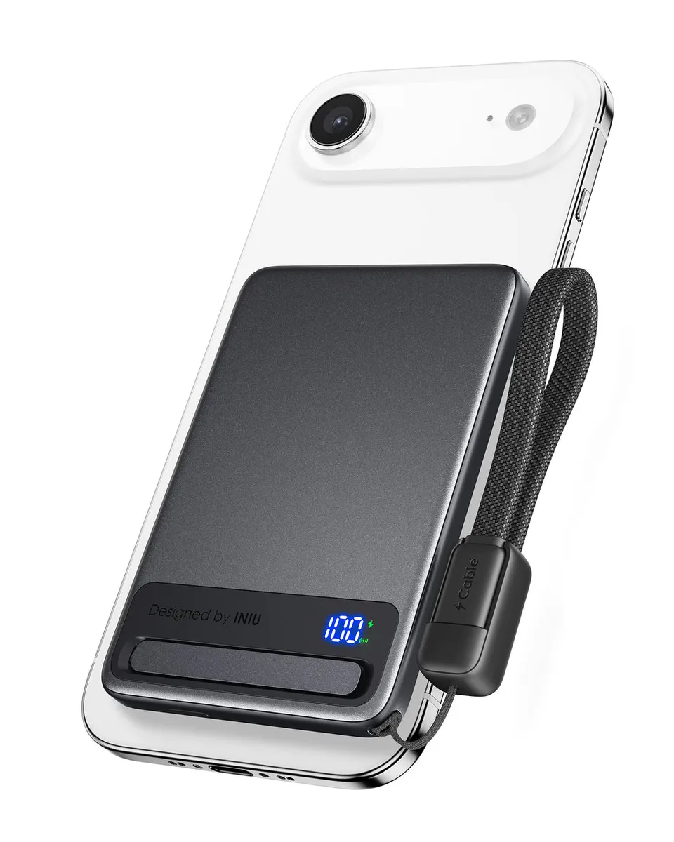 iniu-qi2-magnetic-5000mah-slimmest-portable-power-bank-with-built-in-lanyard-cab image 1