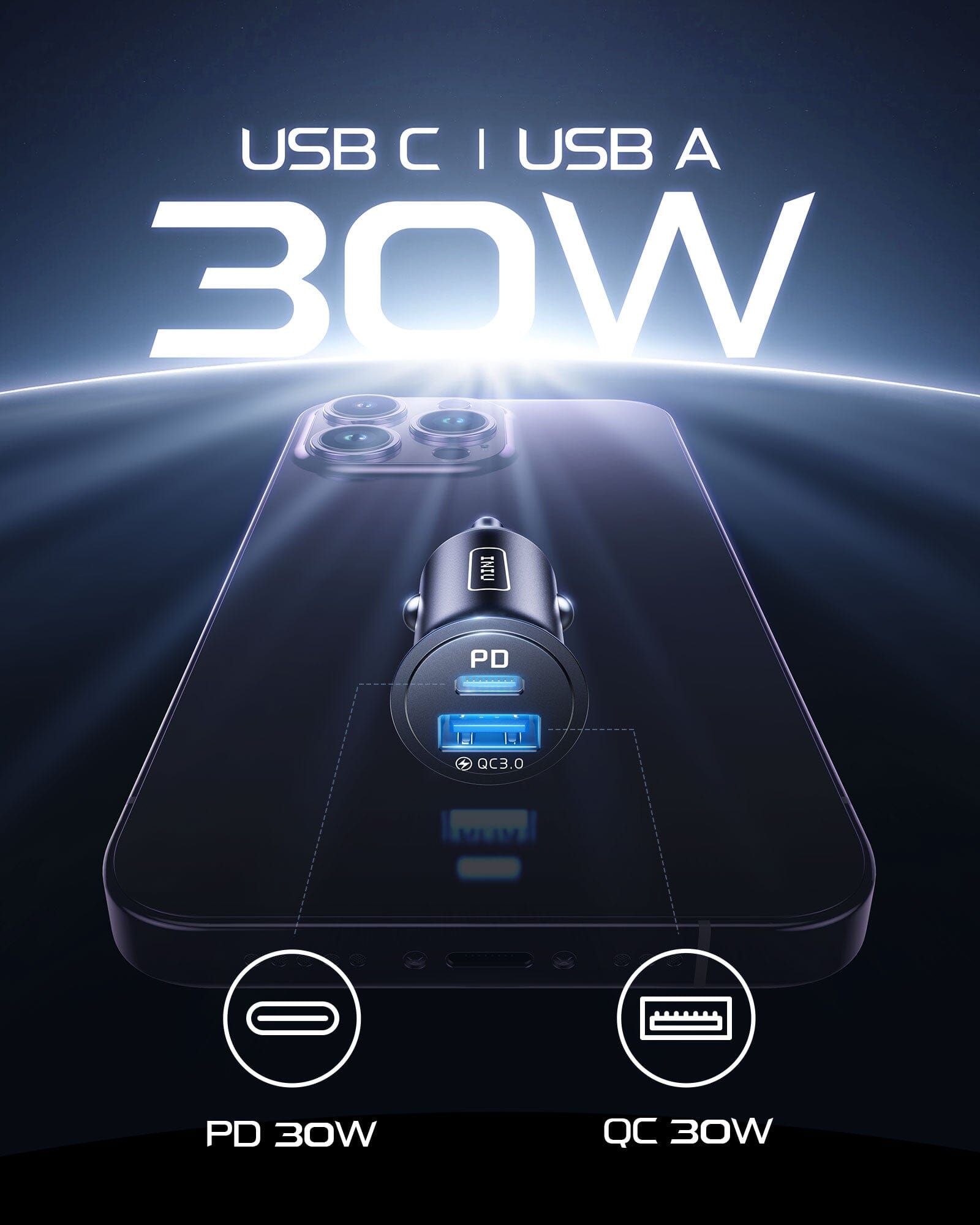 iniu-i710-2-port-fast-car-charger-60w-pd-usb-c-qc-usb-a-dual-fast-charging image 3