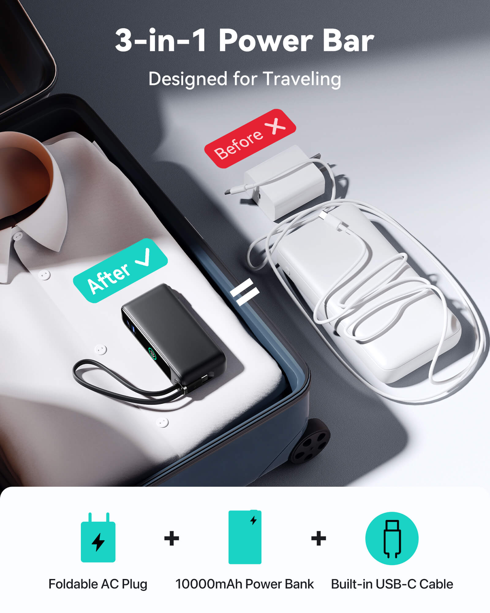 iniu-multi-p21-3-in-1-power-bank-30w-10000mah-with-foldable-wall-charger-and-usb image 3