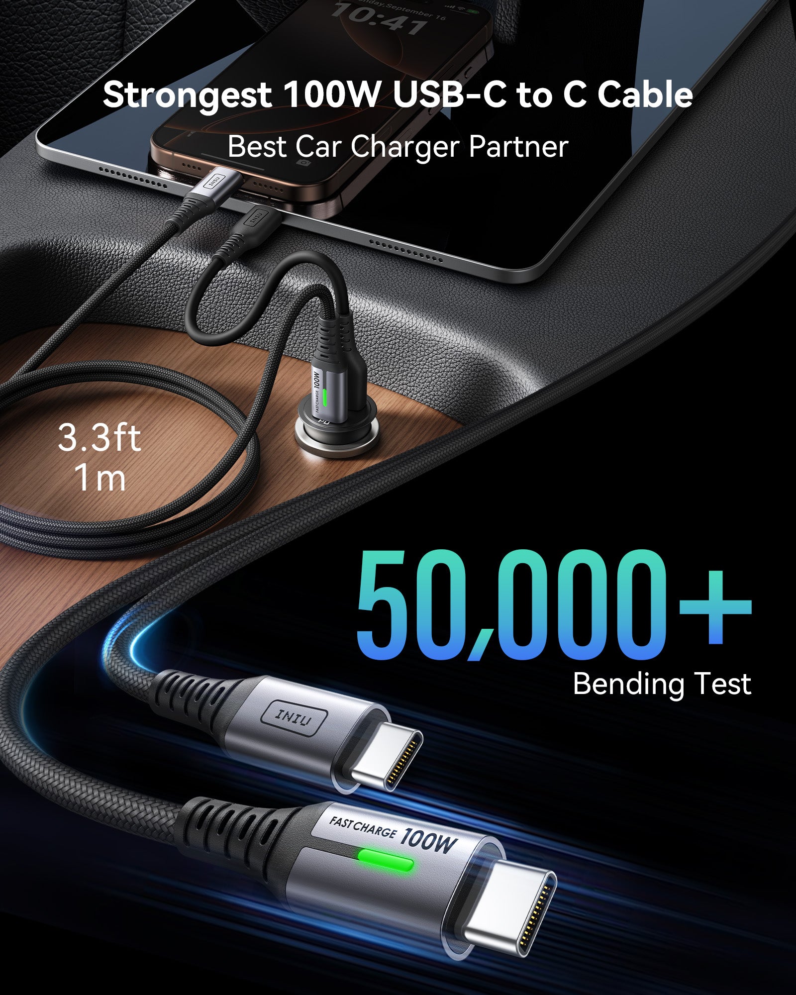 iniu-i710-60w-2-port-car-charger-with-3-3ft-100w-usb-c-cable-fast-dual-port-char image 5
