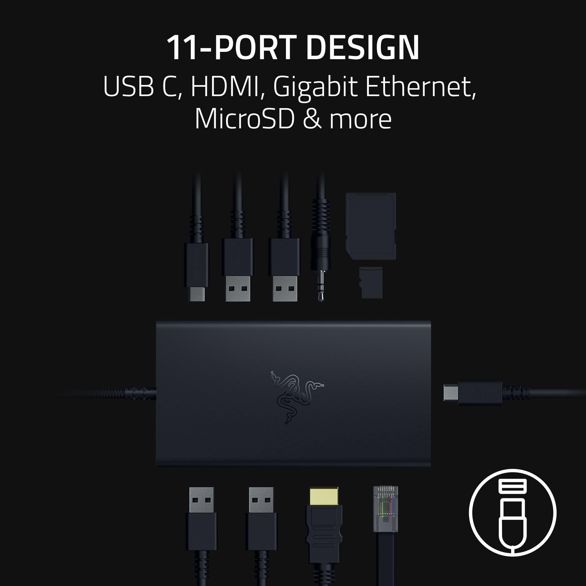 razer-usb-c-dock-11-in-1-portable-travel-hub-4k-60hz-hdmi-85w-pd-charging-all-me image 2