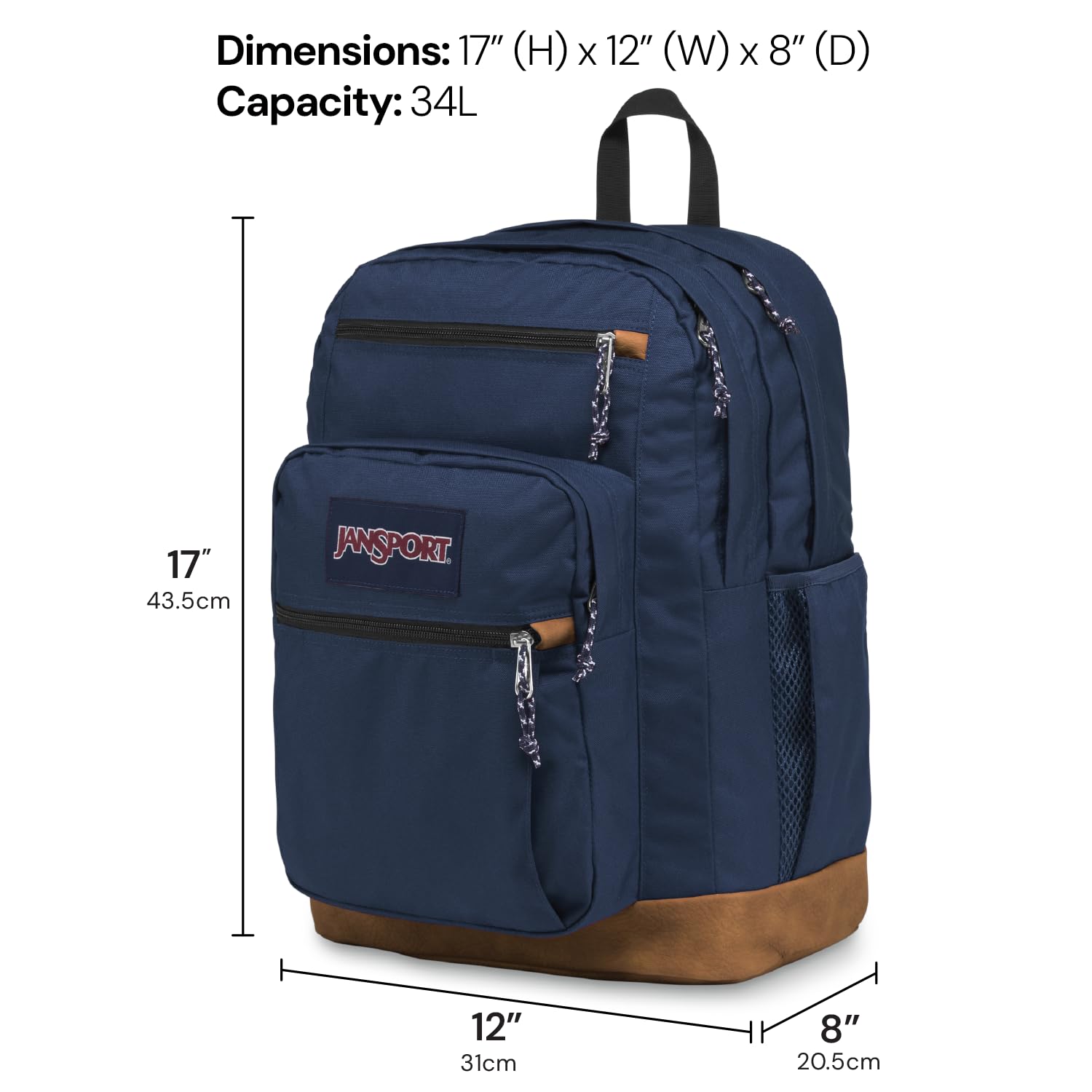 jansport-cool-student-15-inch-laptop-backpack-with-water-bottle-pocket-navy image 2
