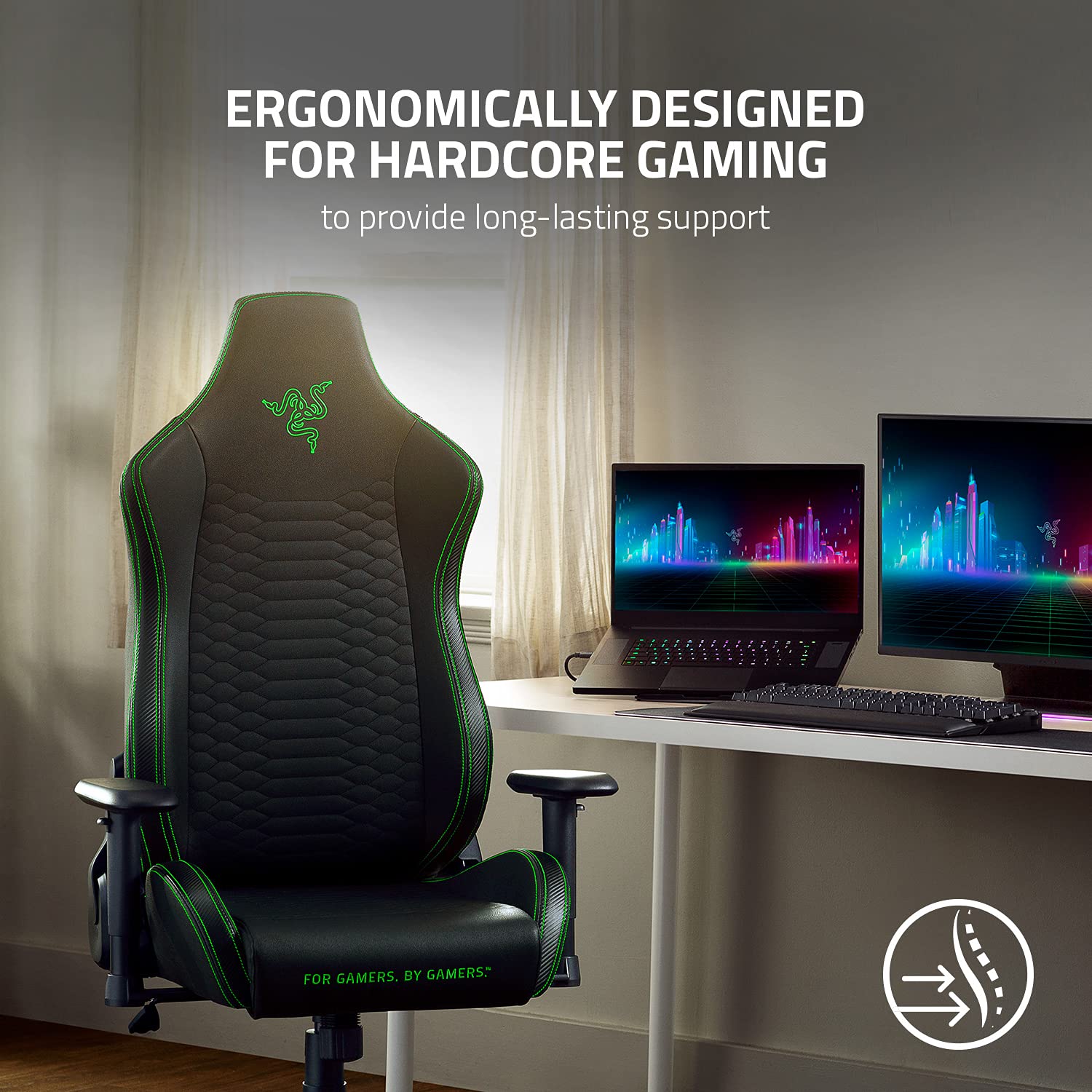 razer-iskur-x-ergonomic-gaming-chair-black-green-2d-armrests-high-density-foam-c image 4