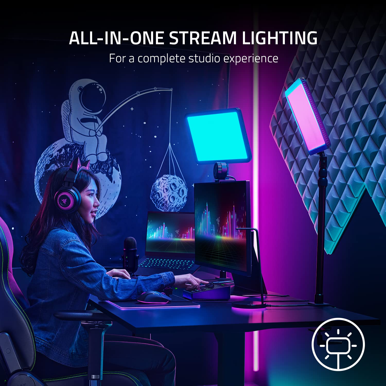 razer-key-light-chroma-2800-lumen-rgb-streaming-video-light-with-clamp-mount-wi- image 3
