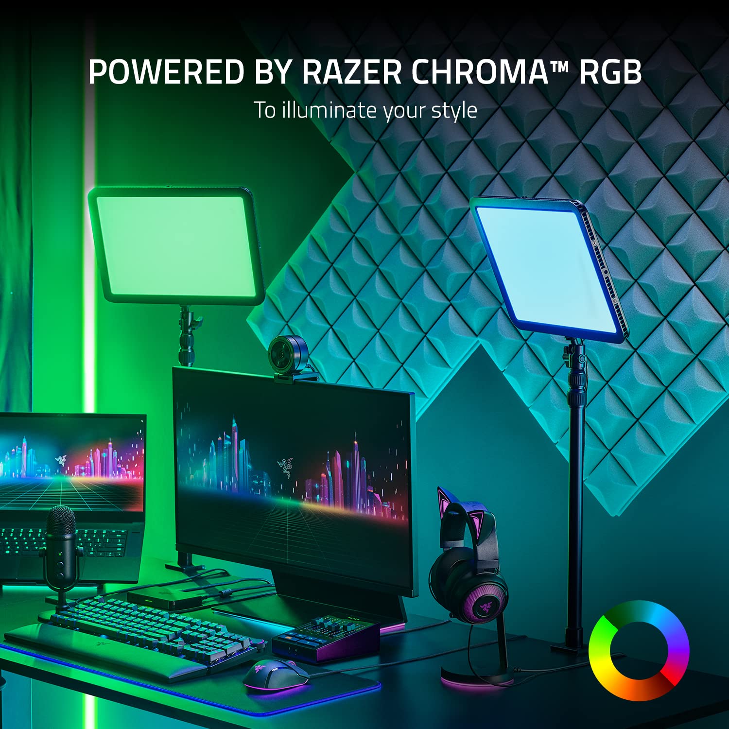 razer-key-light-chroma-2800-lumen-rgb-streaming-video-light-with-clamp-mount-wi- image 2