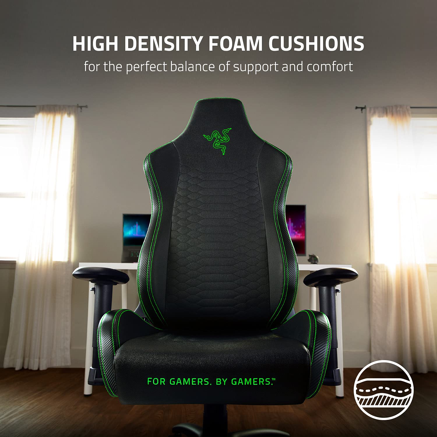 razer-iskur-x-ergonomic-gaming-chair-black-green-2d-armrests-high-density-foam-c image 6