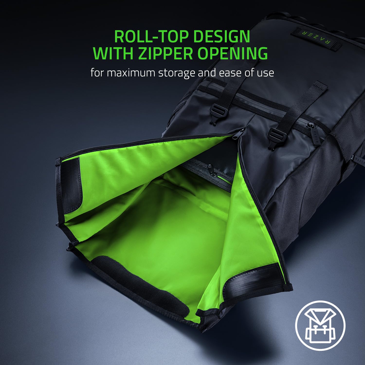 razer-recon-15-rolltop-backpack-all-weather-water-resistant-travel-pack-with-15- image 2