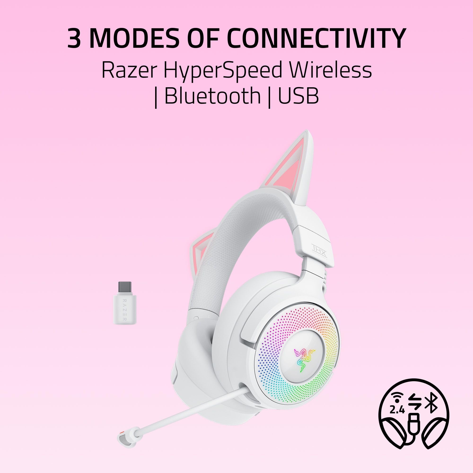 razer-kraken-kitty-v3-pro-wireless-rgb-gaming-headset-white-chroma-rgb-kitty-ear image 3