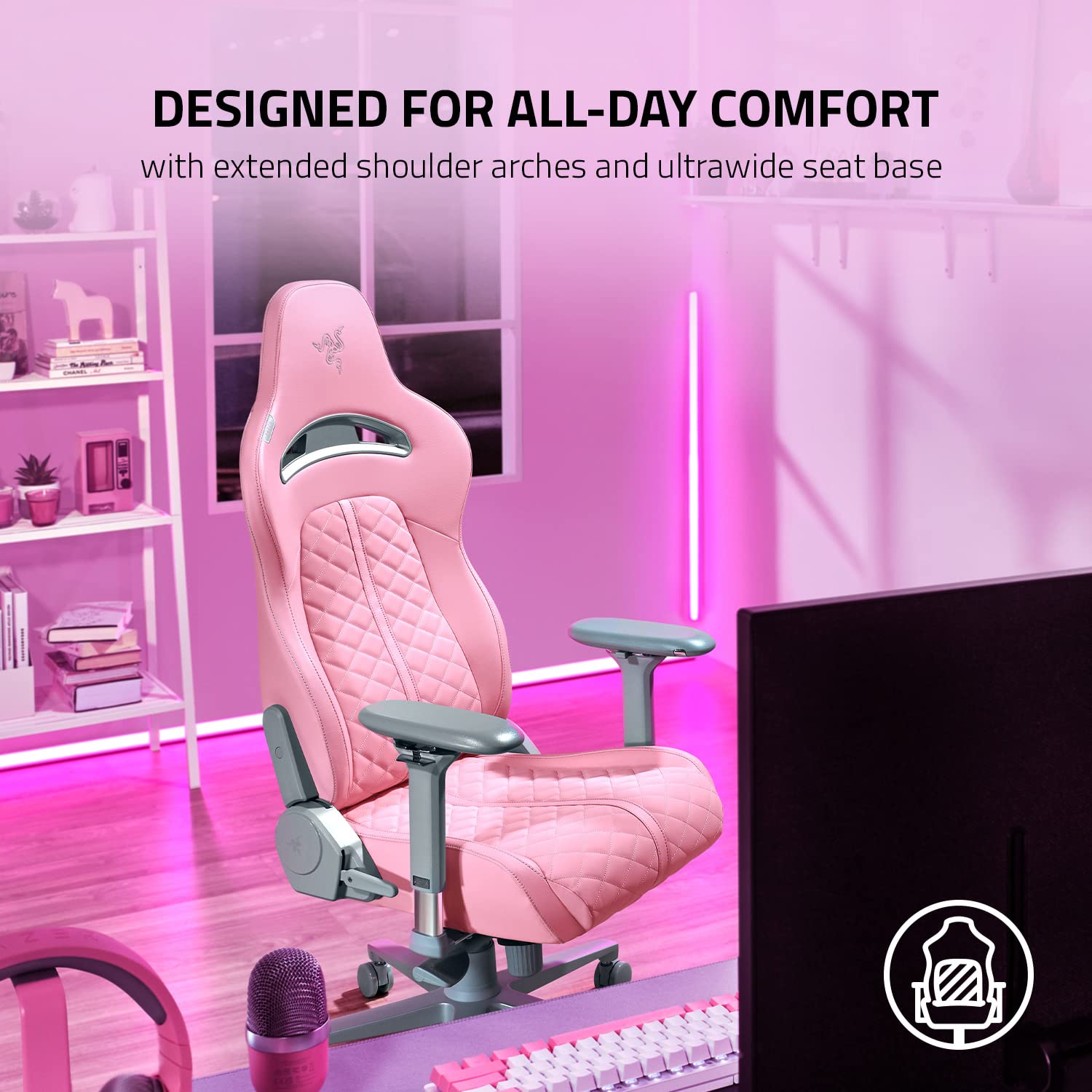 razer-enki-gaming-chair-pink-all-day-comfort-with-built-in-lumbar-arch-152-recli image 4