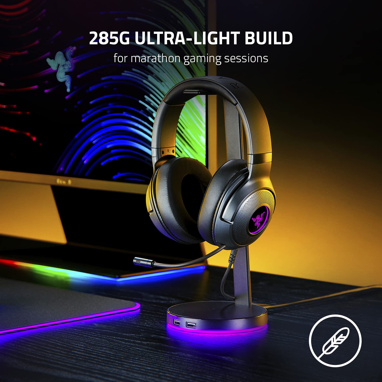 razer-kraken-v3-x-wired-usb-gaming-headset-285g-lightweight-triforce-40mm-driver image 2