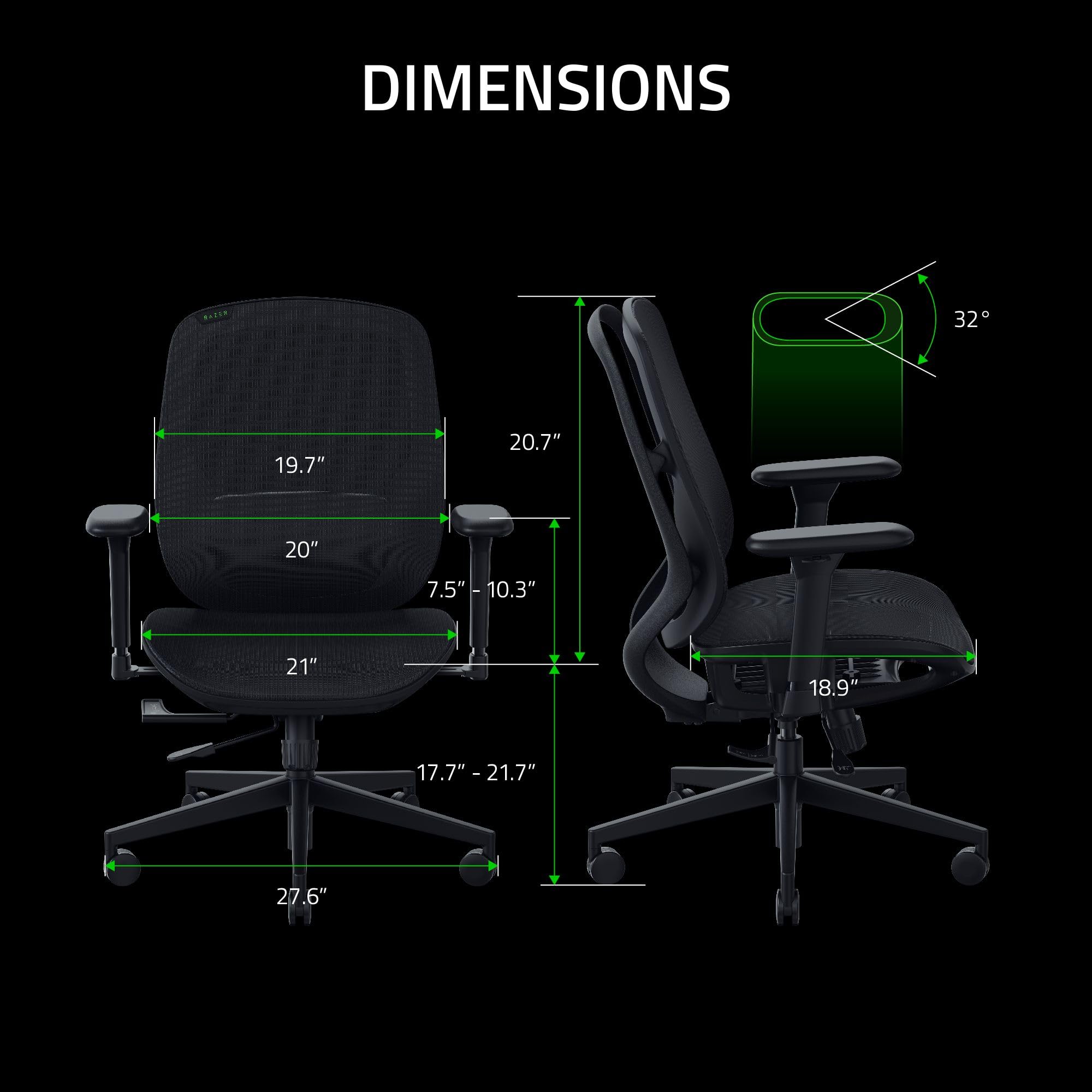 razer-fujin-mesh-ergonomic-gaming-chair-breathable-mesh-130-recline-adjustable-l image 2