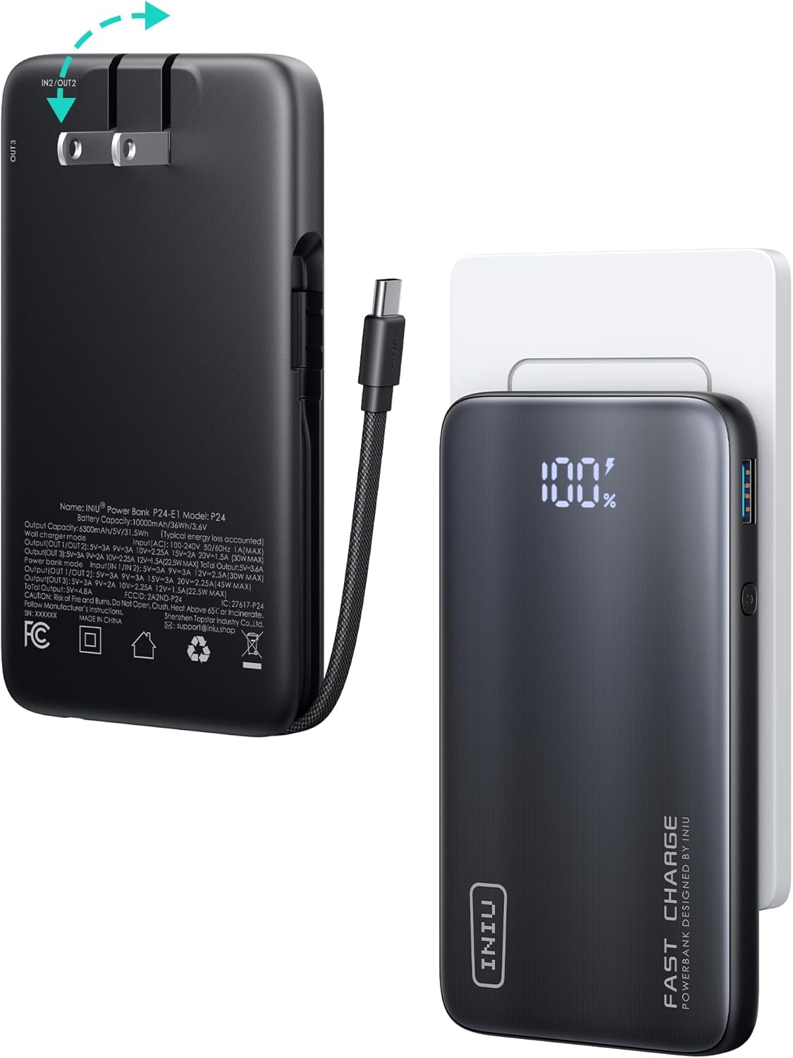 iniu-p24-e1-3-in-1-45w-10000mah-power-bank-pass-through-wall-charger-portable-ch image 2