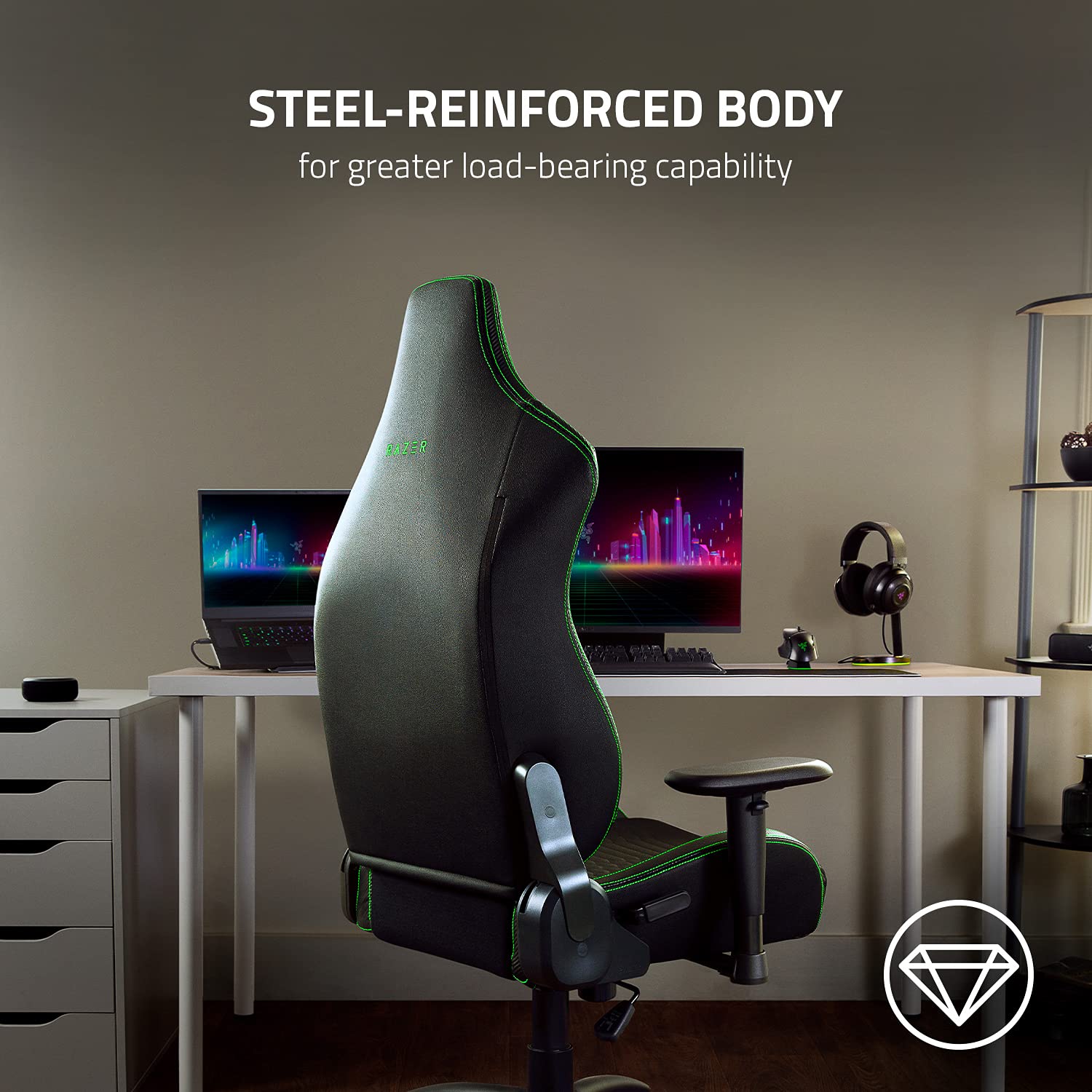 razer-iskur-x-ergonomic-gaming-chair-black-green-2d-armrests-high-density-foam-c image 8