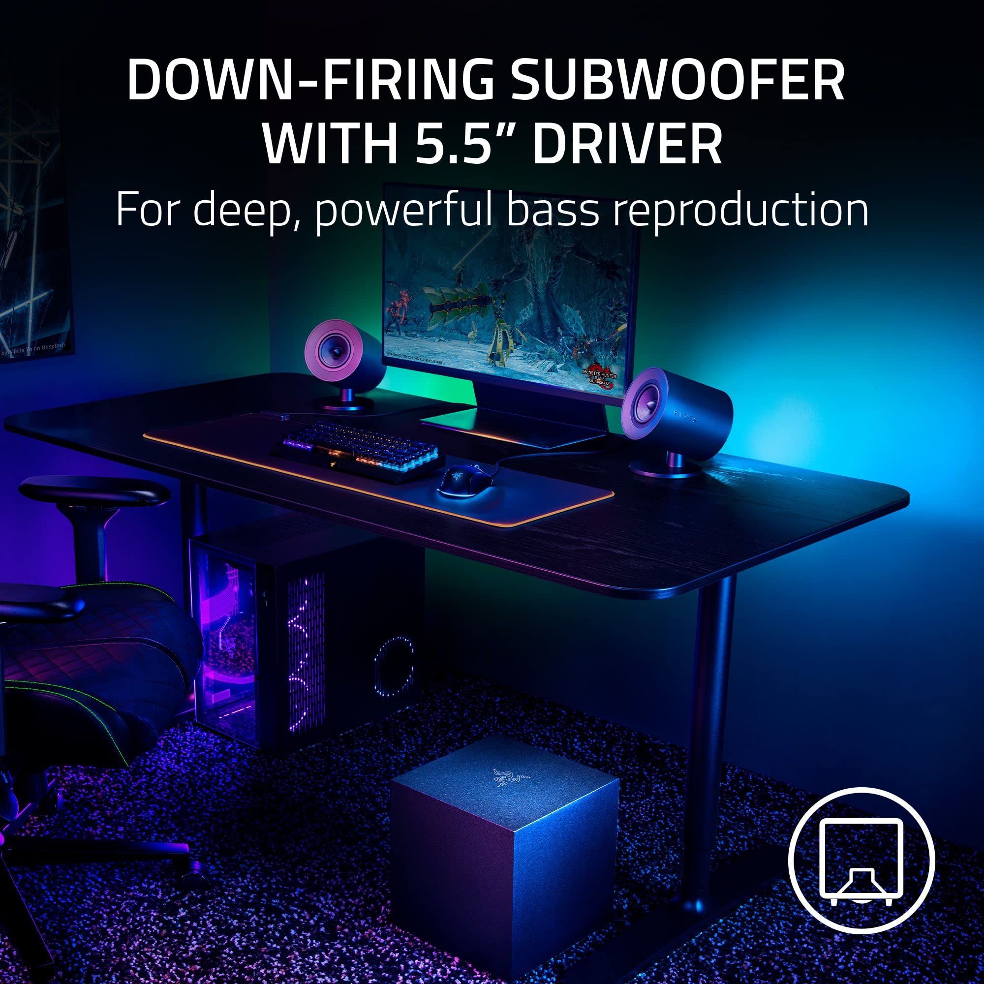 razer-nommo-v2-2-1-pc-gaming-speaker-system-with-wired-subwoofer-thx-spatial-aud image 3