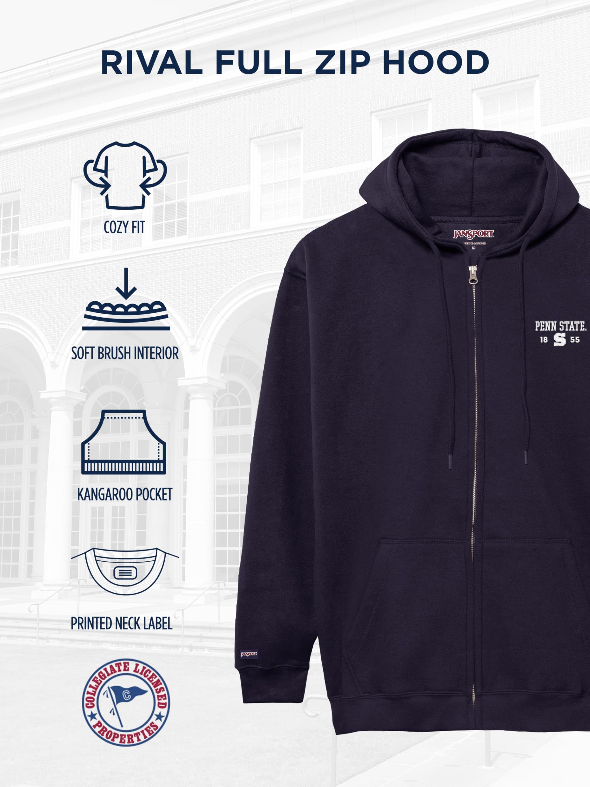 jansport-ncaa-rival-full-zip-hoodie-officially-licensed-team-hoodie-with-double- image 5