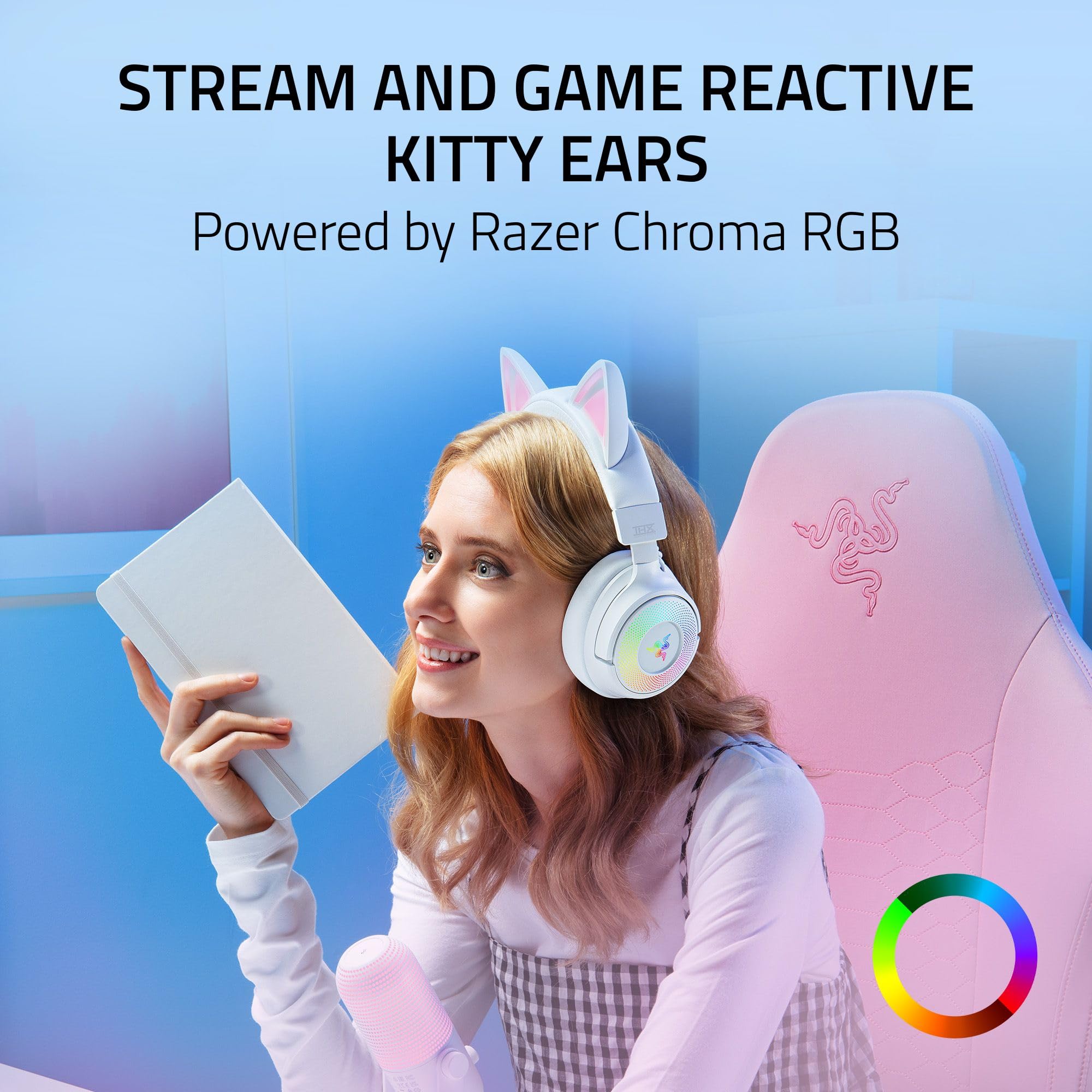 razer-kraken-kitty-v3-pro-wireless-rgb-gaming-headset-white-chroma-rgb-kitty-ear image 2