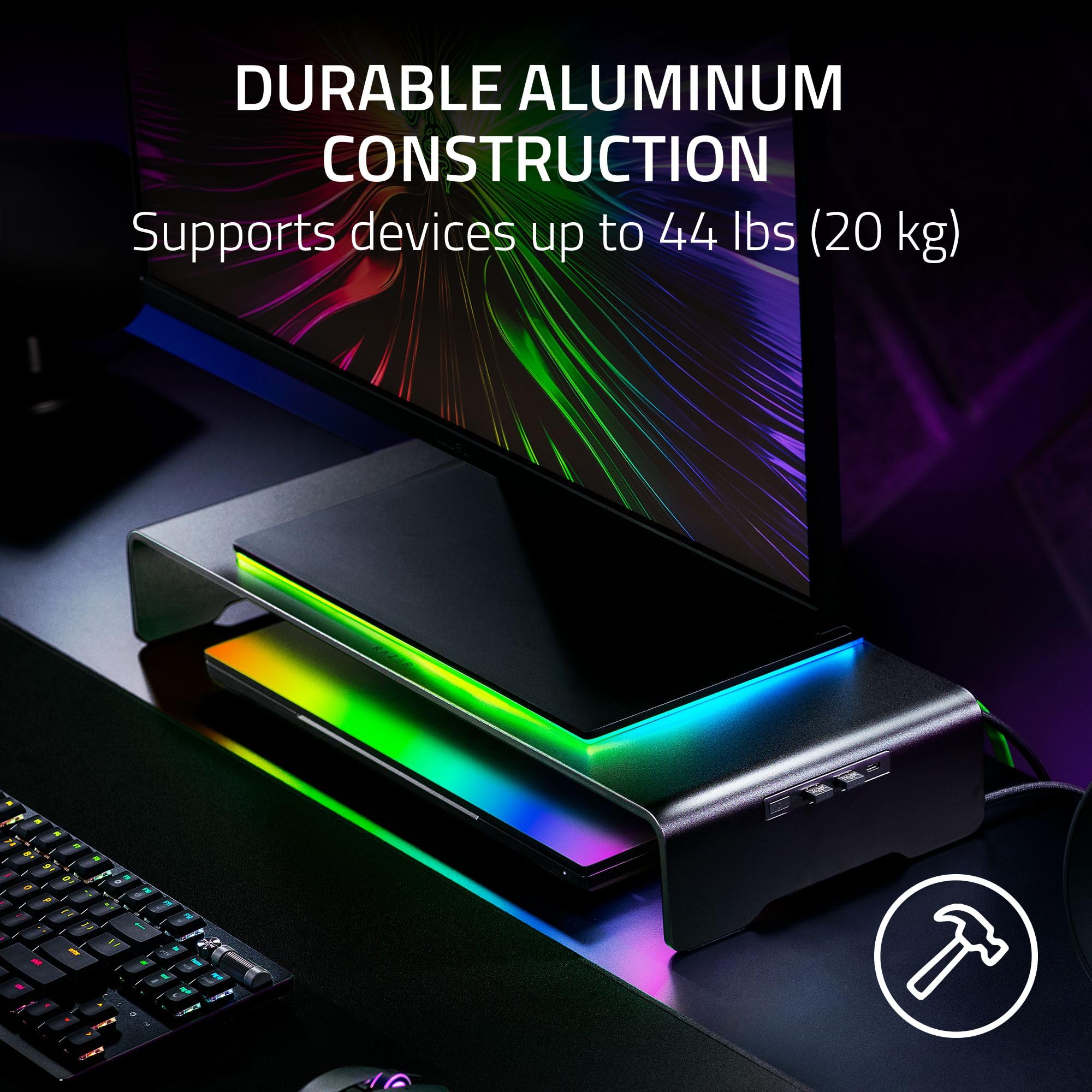 razer-monitor-stand-chroma-4-port-usb-c-hub-monitor-riser-with-rgb-and-organizer image 4