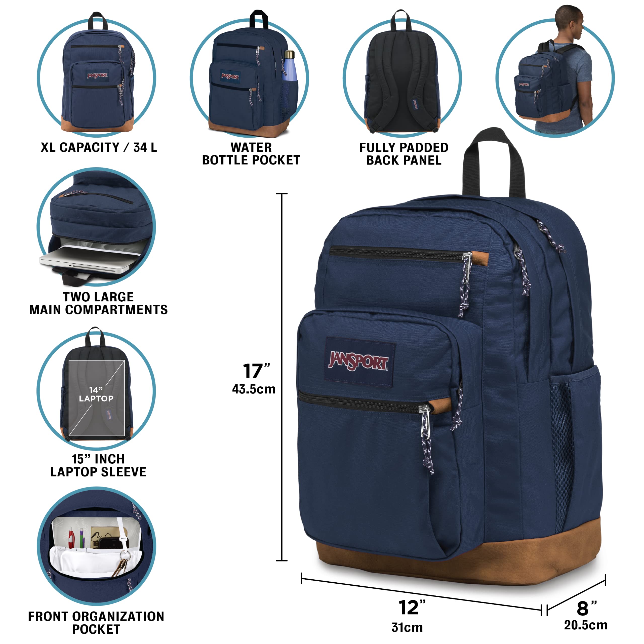 jansport-cool-student-15-inch-laptop-backpack-with-water-bottle-pocket-navy image 6