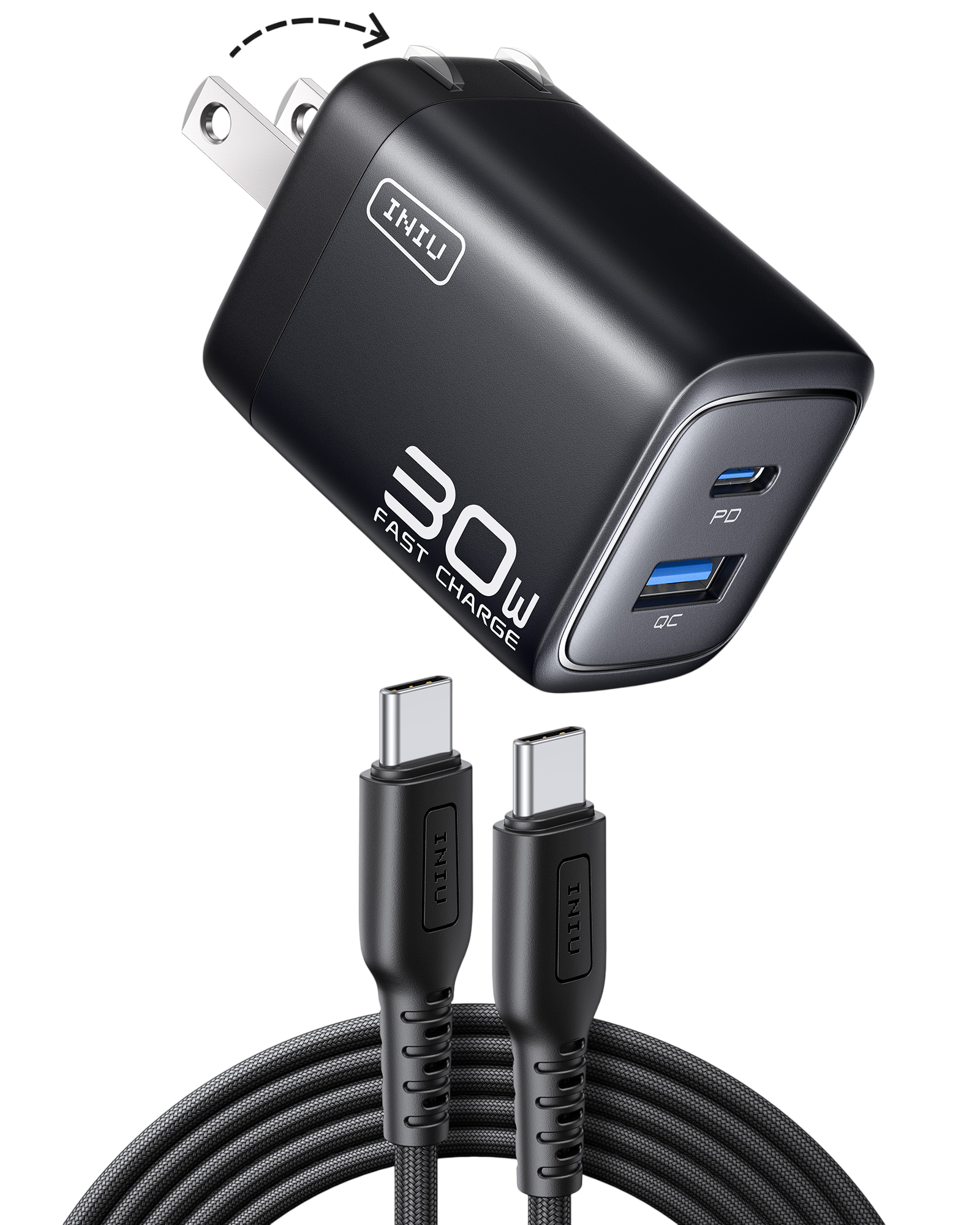 iniu-a12-30w-dual-port-fast-wall-charger-gan-foldable-plug-dual-device-charging- image 2