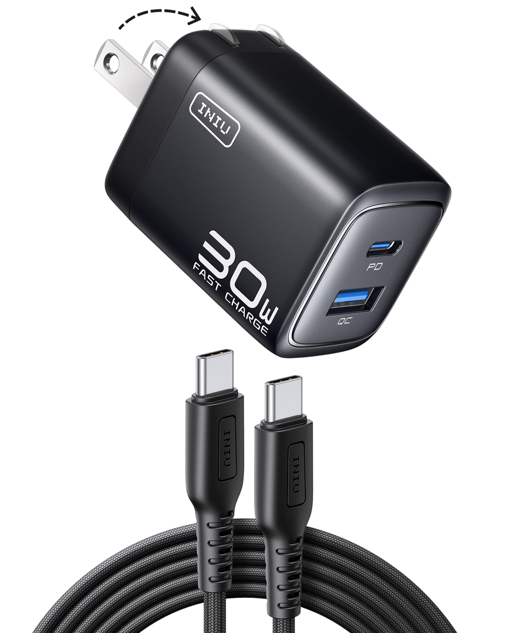 iniu-a12-30w-dual-port-fast-wall-charger-gan-foldable-plug-dual-device-charging- image 1