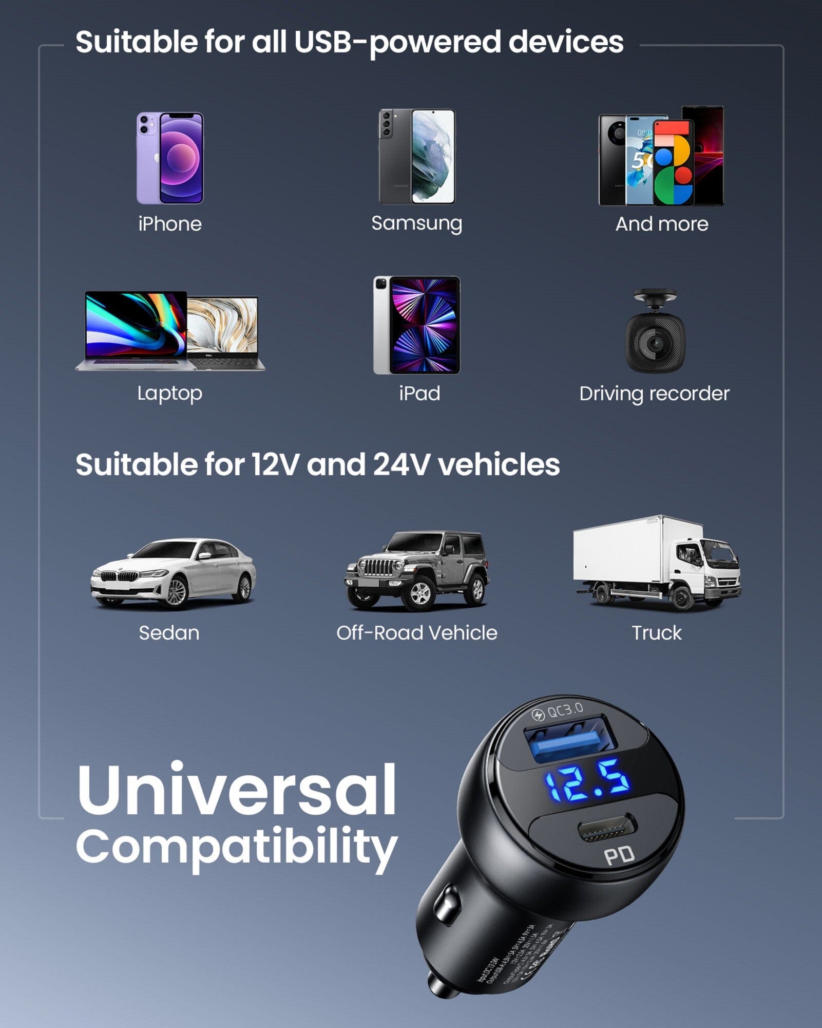 iniu-i711-2-port-66w-ultra-fast-car-charger-pd-3-0-usb-c-qc-4-0-laptop-charging- image 7