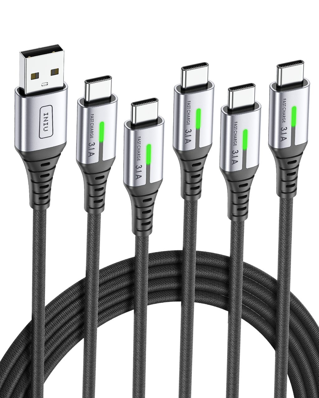 iniu-d5c-nylon-usb-c-cable-5-pack-0-5m-1-6ft-1m-3-3ft-x2-2m-6-6ft-x2-3-1a-fast-c image 1