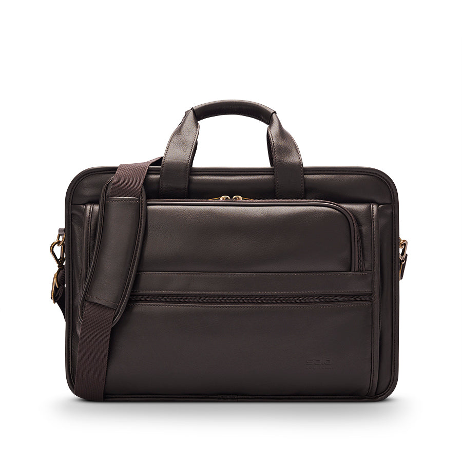 solo-new-york-classic-leather-briefcase-espresso-brown-leather-15-6-laptop-brief image 1