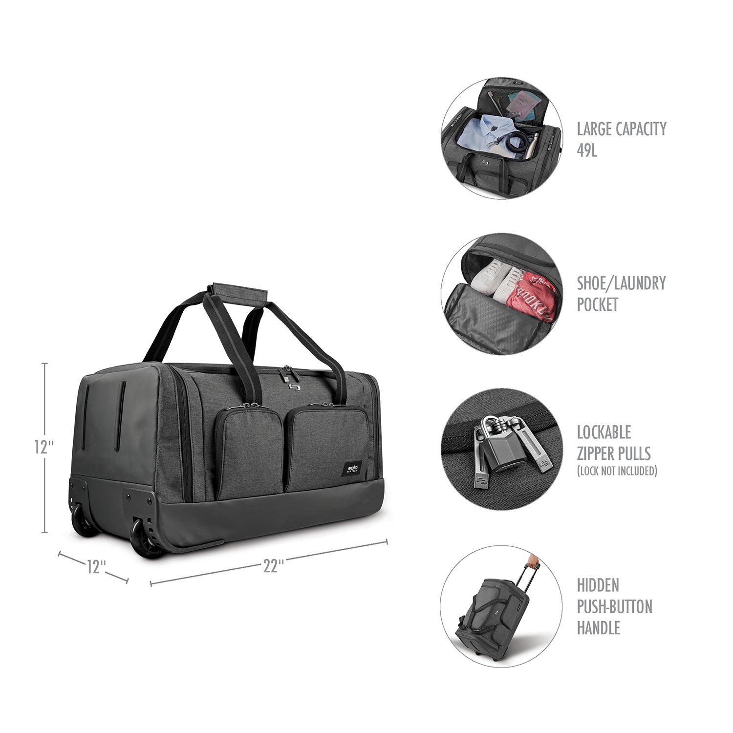 solo-new-york-leroy-rolling-duffel-carry-on-wheeled-duffel-with-telescoping-hand image 3