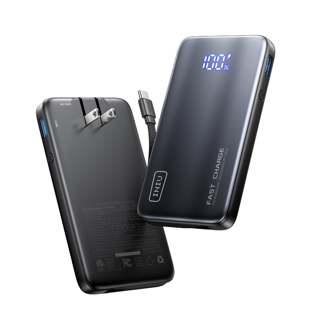 iniu-multi-p24-45w-10000mah-3-in-1-power-bank-with-foldable-wall-charger-and-bui image 1