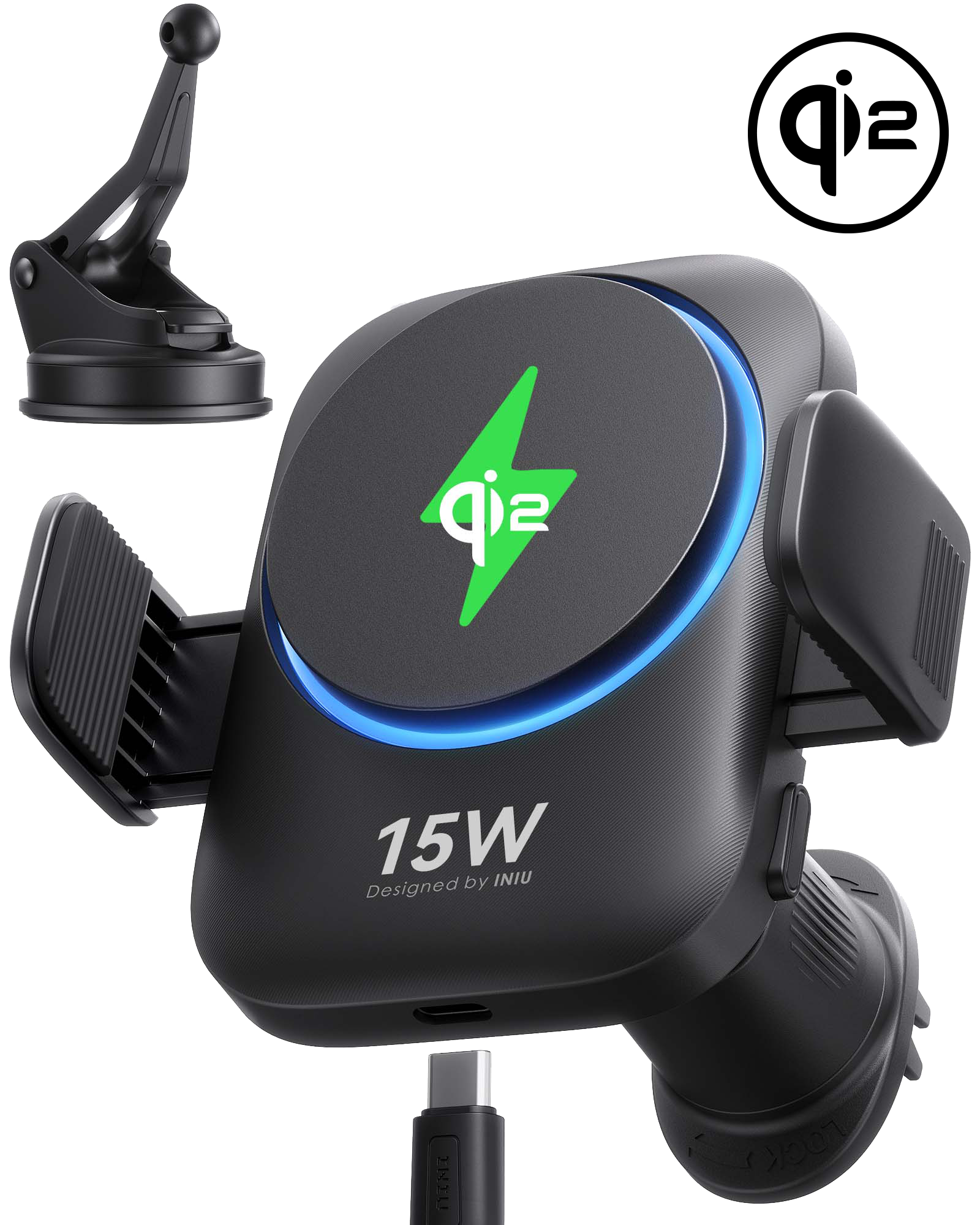 iniu-snapgo-v11-qi2-15w-magnetic-wireless-car-charger-with-turbo-cooling-fan image 2
